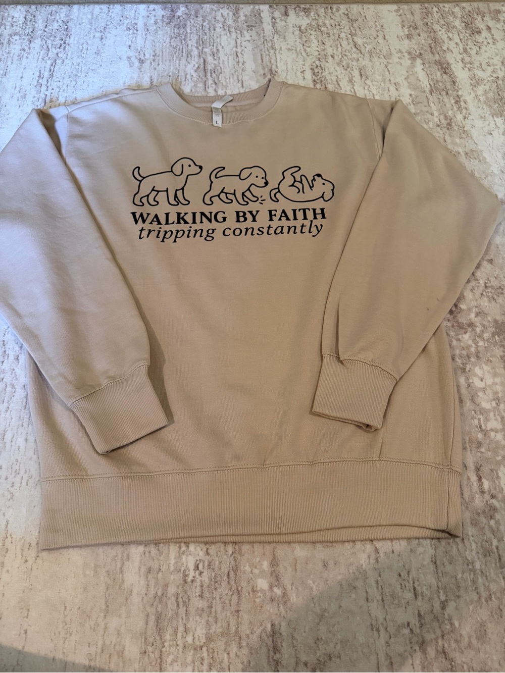 Walking By Faith Beige Crewneck Sweatshirt - Tripping Constantly